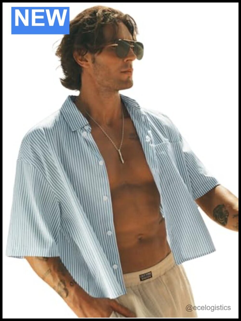 Striped Cropped Button Down Shirt Short Sleeve Collared Loose Fit